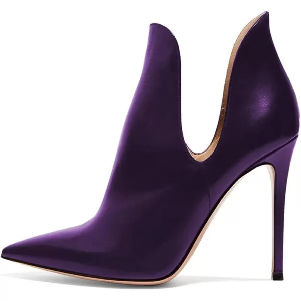 imageFSJ Women Pointed Toe Stiletto High Heel Dress Bootie Pump V Cut Ankle Boots Shoes Size 415 USPurple