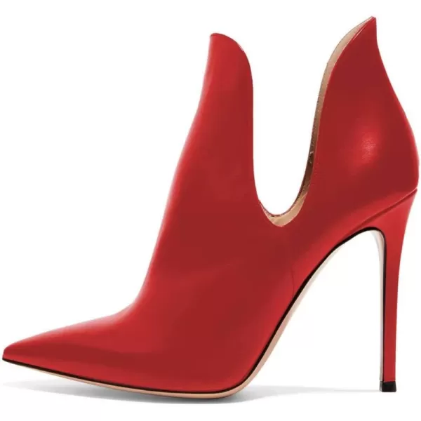 imageFSJ Women Pointed Toe Stiletto High Heel Dress Bootie Pump V Cut Ankle Boots Shoes Size 415 USRed