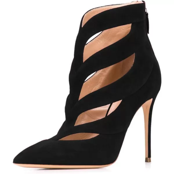 imageFSJ Women Sexy Cutout Ankle Booties Pointed Toe Stiletto high Heels Short Boots with Back Zipper Pumps Ladie Dress Party Shoes Size 415 USBlack