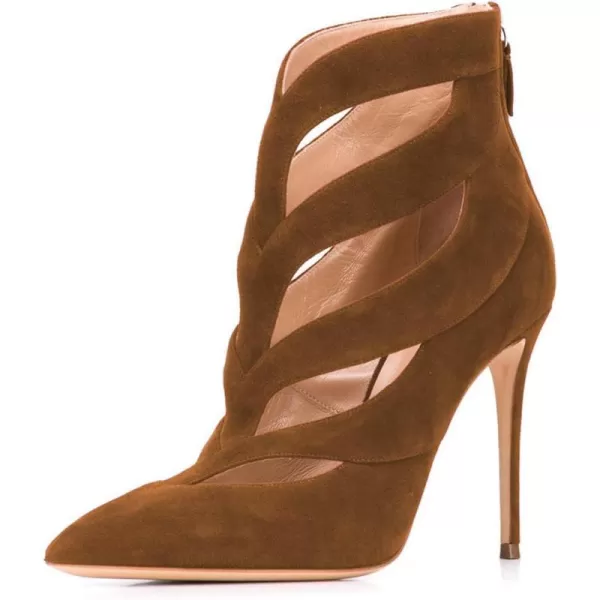 imageFSJ Women Sexy Cutout Ankle Booties Pointed Toe Stiletto high Heels Short Boots with Back Zipper Pumps Ladie Dress Party Shoes Size 415 USBrown