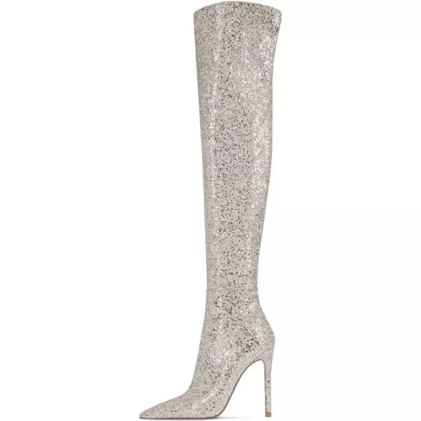 imageFSJ Women Sparkly Glitter Thigh High Boots Over The Knee Long Boots Fashion Sexy High Heels Pointed Toe Party Dance Stiletto Knee High Boots 415 M USLight Gold