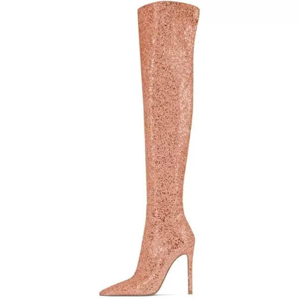 imageFSJ Women Sparkly Glitter Thigh High Boots Over The Knee Long Boots Fashion Sexy High Heels Pointed Toe Party Dance Stiletto Knee High Boots 415 M USSalmon