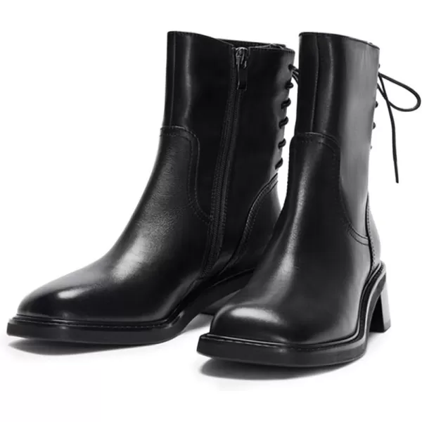 imageFSJ Women Square Toe Chunky Block Heel Ankle Boots Lace Up Low Platform Mid Calf Chelsea Combat Boot Side Zipper Fashion Short Booties Size 415 USBlack