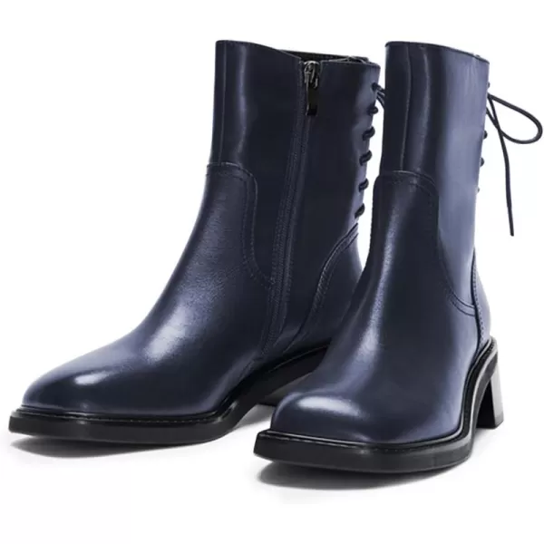 imageFSJ Women Square Toe Chunky Block Heel Ankle Boots Lace Up Low Platform Mid Calf Chelsea Combat Boot Side Zipper Fashion Short Booties Size 415 USBlue