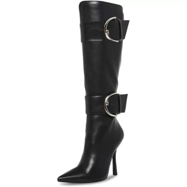imageFSJ Women Stylish Thigh High Heel Boot Pointed Toe Stiletto Over the Knee High Boots with Zipper Fashion Metal Buckle Winter Long Boots Size 415 USBlack