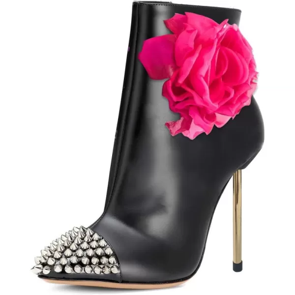 imageFSJ Women Trendy Thin High Heel Ankle Boots Pointed Toe Stiletto Booties Side Zipper Shoes Size 415 USBlack Rivets