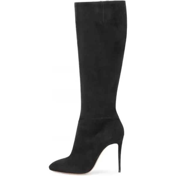 imageFSJ Women Western Knee High Long Boots Leather Pointed Toe High Heels Wide Calf Riding Shoes Size 415 USBlack Suede