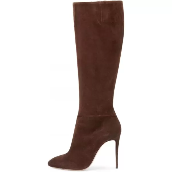 imageFSJ Women Western Knee High Long Boots Leather Pointed Toe High Heels Wide Calf Riding Shoes Size 415 USBrown