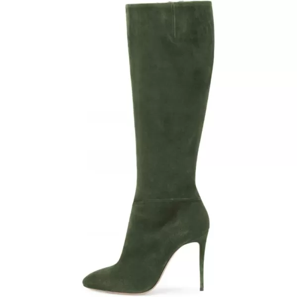 imageFSJ Women Western Knee High Long Boots Leather Pointed Toe High Heels Wide Calf Riding Shoes Size 415 USGreen