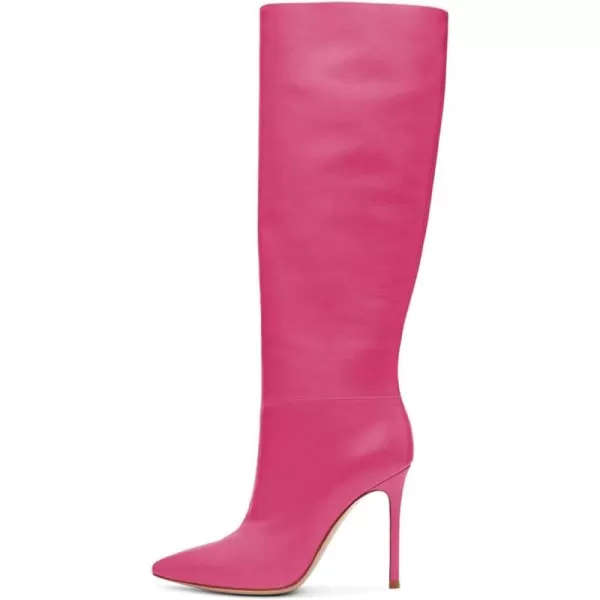 imageFSJ Women Western Knee High Long Boots Leather Pointed Toe High Heels Wide Calf Riding Shoes Size 415 USHot Pink