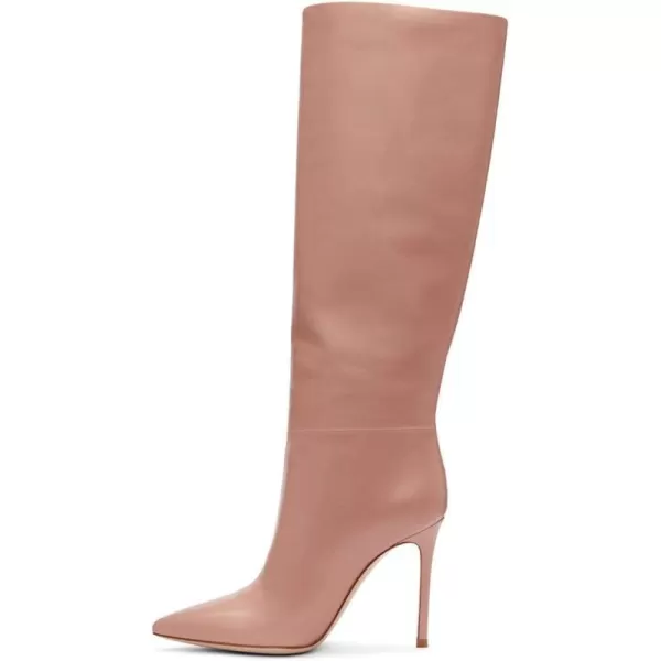 imageFSJ Women Western Knee High Long Boots Leather Pointed Toe High Heels Wide Calf Riding Shoes Size 415 USNude