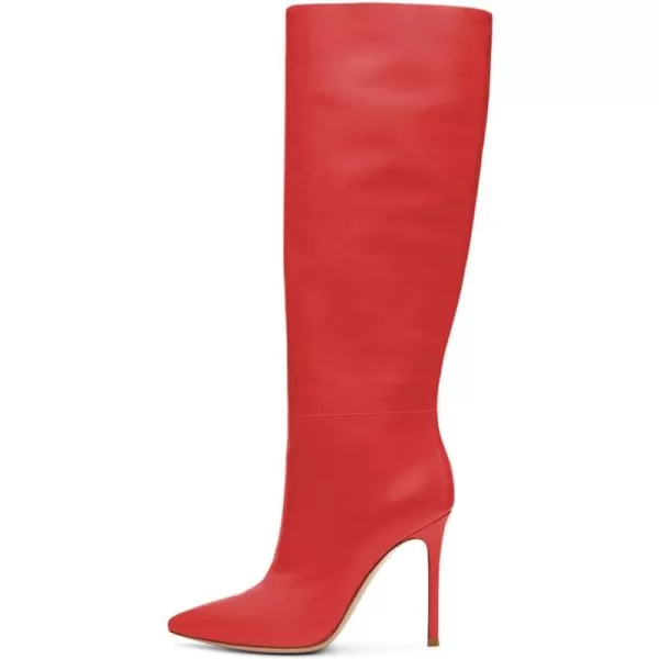 imageFSJ Women Western Knee High Long Boots Leather Pointed Toe High Heels Wide Calf Riding Shoes Size 415 USRed