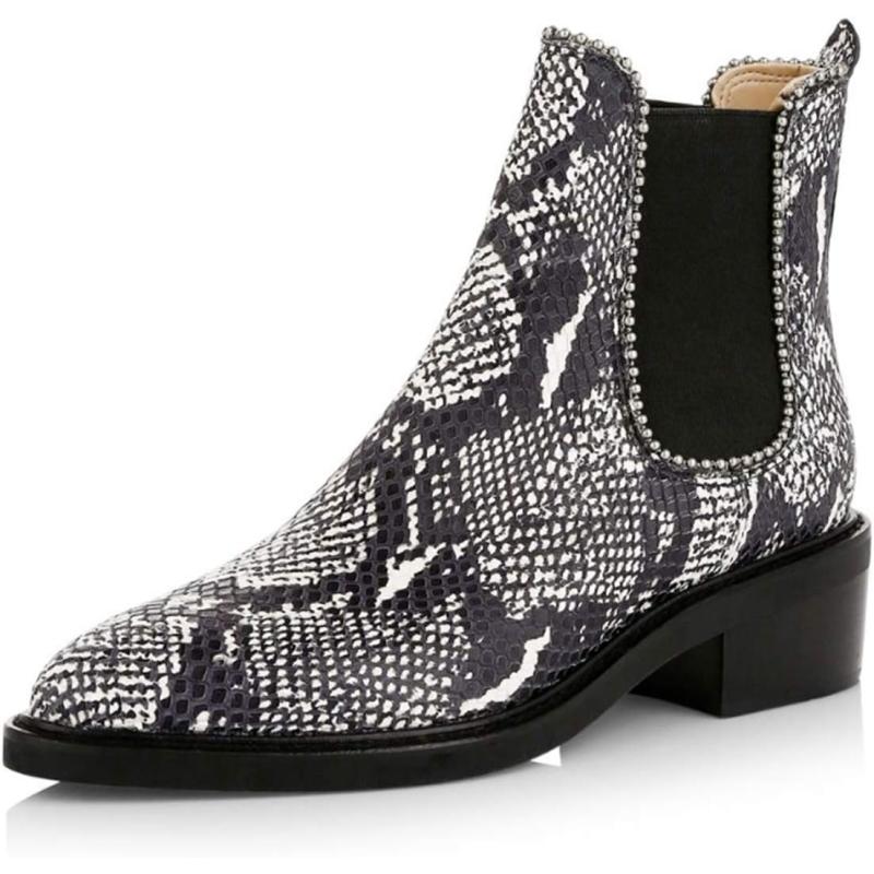 imageFSJ Women Chelsea Ankle Boots Closed Toe Chunky Block Low Heels Pull On Waterproof Shoes Size 415 USSnake Print
