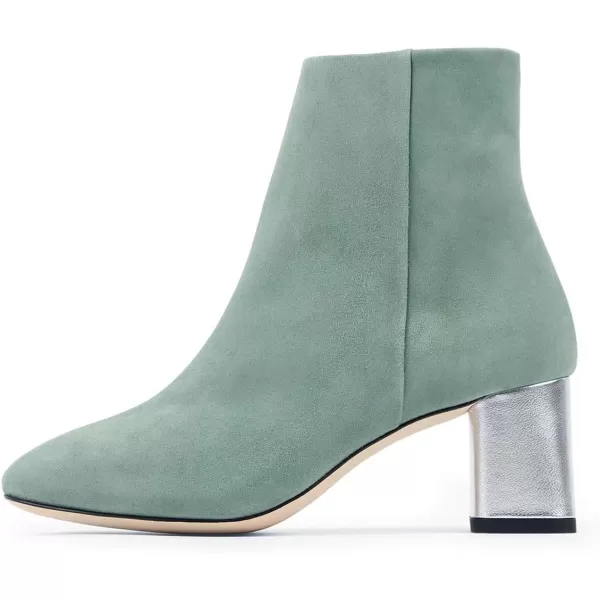 imageFSJ Women Boots Comfy Zipper Medium Chunky Heels Square Toe Sexy Pull On Party Shoes Size 415 M USDark Sea Greenfaux Suede
