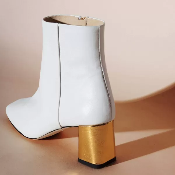 imageFSJ Women Boots Comfy Zipper Medium Chunky Heels Square Toe Sexy Pull On Party Shoes Size 415 M USWhitesynthetic Leather