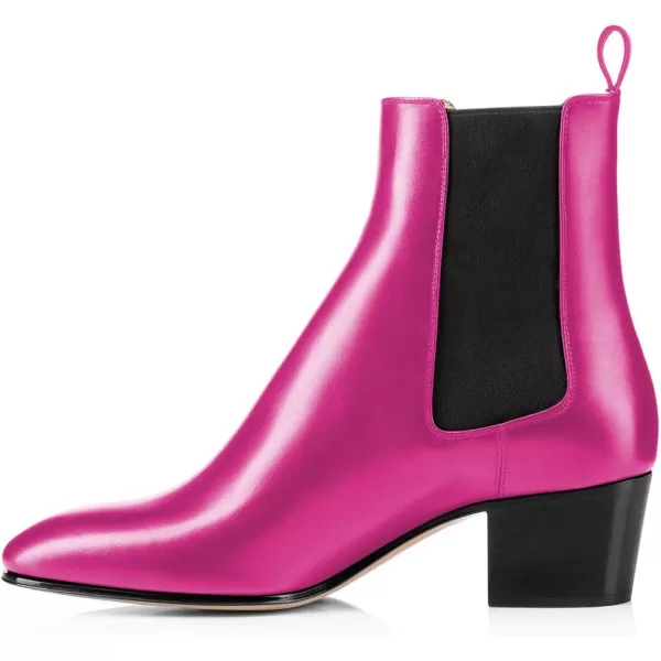 imageFSJ Women Chelsea Ankle Boots Closed Toe Chunky Block Low Heels Pull On Waterproof Shoes Size 415 USFuchsia