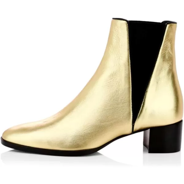 imageFSJ Women Chelsea Ankle Boots Closed Toe Chunky Block Low Heels Pull On Waterproof Shoes Size 415 USGold