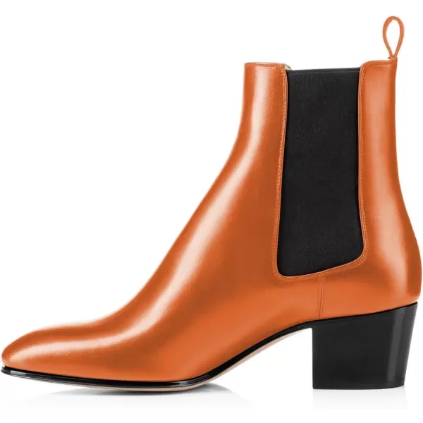 imageFSJ Women Chelsea Ankle Boots Closed Toe Chunky Block Low Heels Pull On Waterproof Shoes Size 415 USOrange