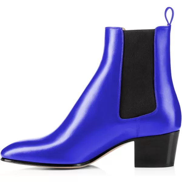 imageFSJ Women Chelsea Ankle Boots Closed Toe Chunky Block Low Heels Pull On Waterproof Shoes Size 415 USRoyal Blue