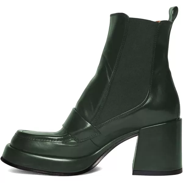imageFSJ Women Fashion Round Toe Block Chunky High Heel Ankle Boots Elastic Pull On Casual Walking Shoes Size 415 USGreen