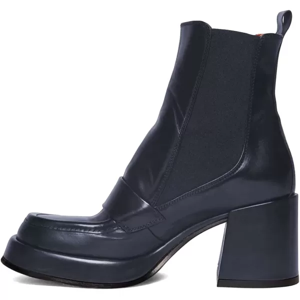 imageFSJ Women Fashion Round Toe Block Chunky High Heel Ankle Boots Elastic Pull On Casual Walking Shoes Size 415 USNavy