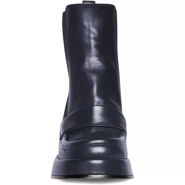 imageFSJ Women Fashion Round Toe Block Chunky High Heel Ankle Boots Elastic Pull On Casual Walking Shoes Size 415 USNavy