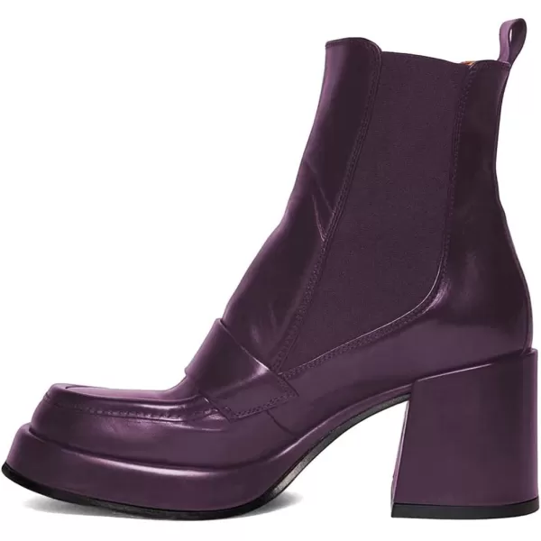 imageFSJ Women Fashion Round Toe Block Chunky High Heel Ankle Boots Elastic Pull On Casual Walking Shoes Size 415 USPurple