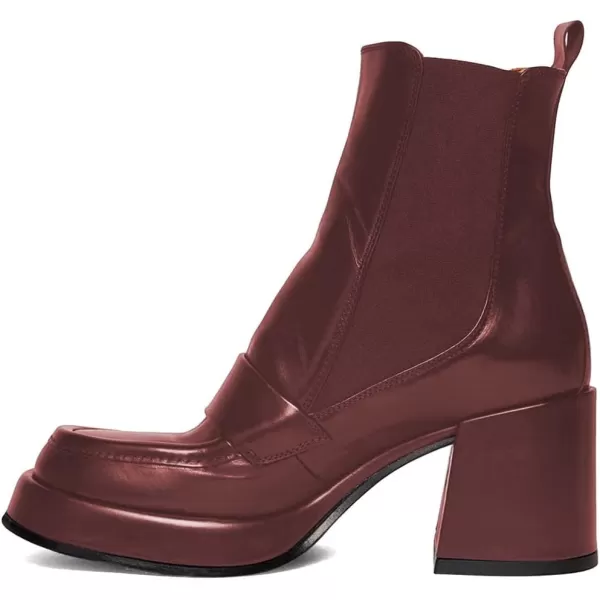 imageFSJ Women Fashion Round Toe Block Chunky High Heel Ankle Boots Elastic Pull On Casual Walking Shoes Size 415 USRedBrown