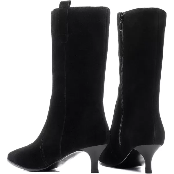 imageFSJ Women Fashion Suede Pointed Toe Kitten Low Heel Mid Calf Boots Side Zipper Casual Dress Walking Ladies Shoes Size 415 USBlack