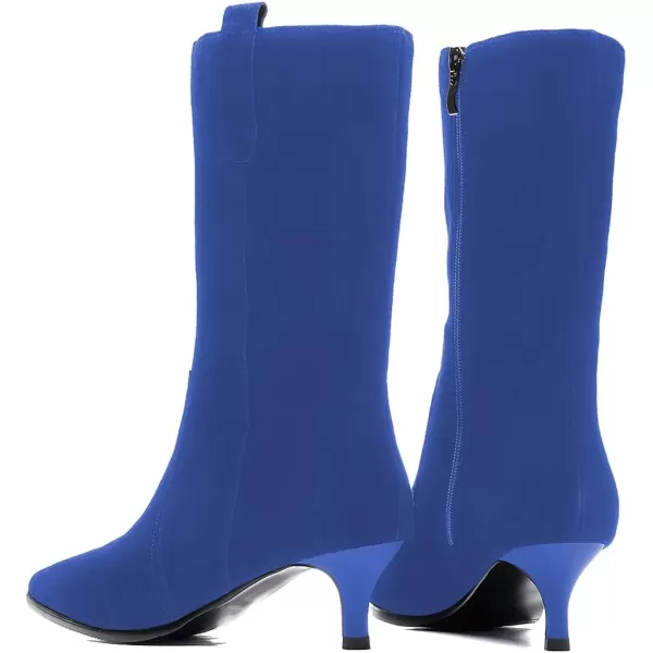 imageFSJ Women Fashion Suede Pointed Toe Kitten Low Heel Mid Calf Boots Side Zipper Casual Dress Walking Ladies Shoes Size 415 USBlue