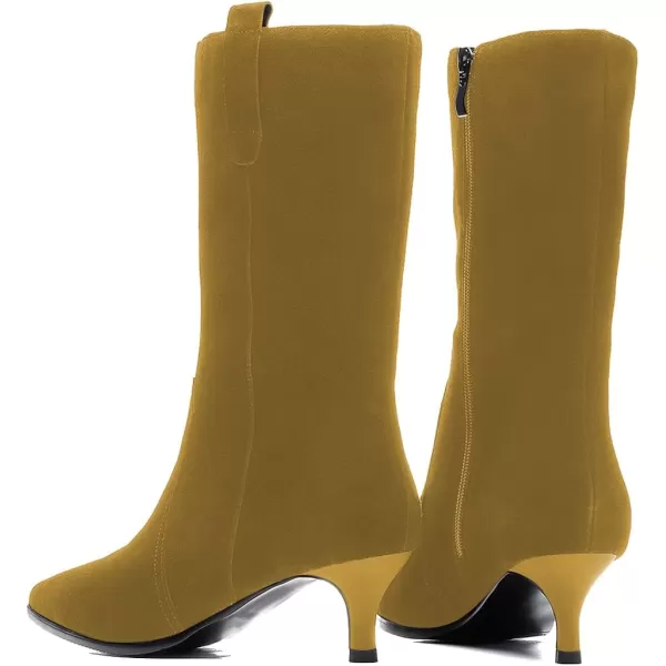 imageFSJ Women Fashion Suede Pointed Toe Kitten Low Heel Mid Calf Boots Side Zipper Casual Dress Walking Ladies Shoes Size 415 USOlive