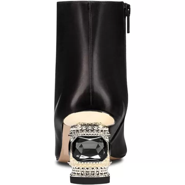 imageFSJ Women Round Toe Crystal Chunky Block Low Heel Ankle Boots Fashion Side Zipper Casual Prom Walking Shoes Size 416 USBlack