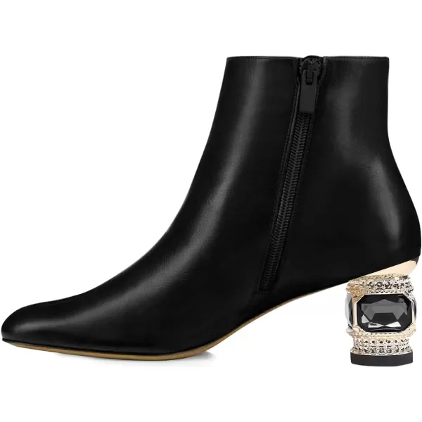 imageFSJ Women Round Toe Crystal Chunky Block Low Heel Ankle Boots Fashion Side Zipper Casual Prom Walking Shoes Size 416 USBlack