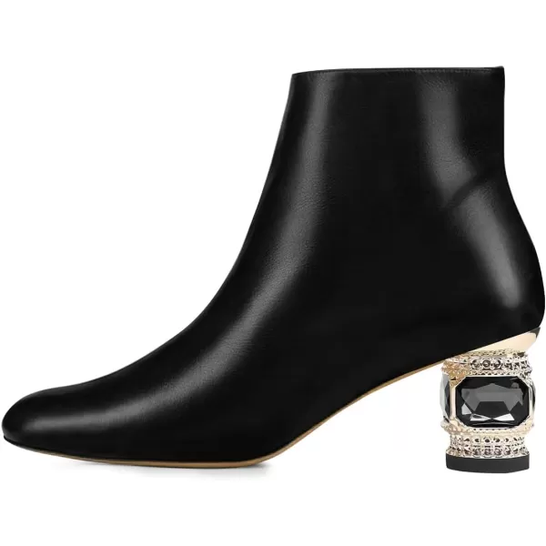 imageFSJ Women Round Toe Crystal Chunky Block Low Heel Ankle Boots Fashion Side Zipper Casual Prom Walking Shoes Size 416 USBlack