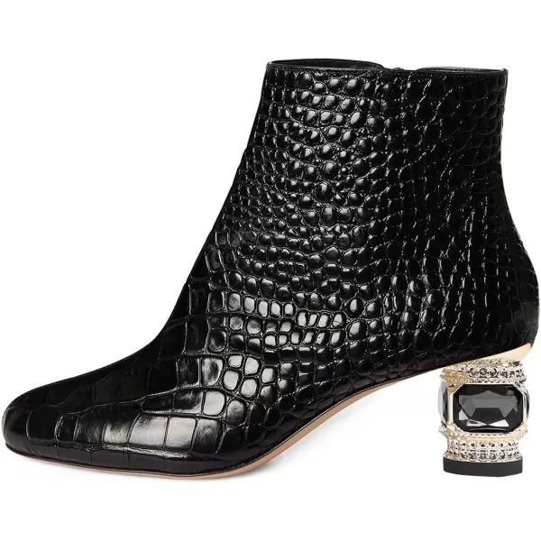 imageFSJ Women Round Toe Crystal Chunky Block Low Heel Ankle Boots Fashion Side Zipper Casual Prom Walking Shoes Size 416 USBlack Crocodile Print