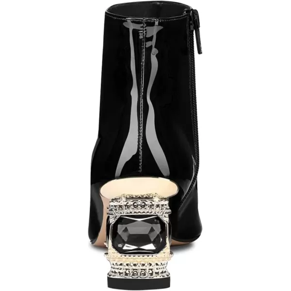 imageFSJ Women Round Toe Crystal Chunky Block Low Heel Ankle Boots Fashion Side Zipper Casual Prom Walking Shoes Size 416 USBlack Patent Leather