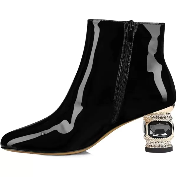 imageFSJ Women Round Toe Crystal Chunky Block Low Heel Ankle Boots Fashion Side Zipper Casual Prom Walking Shoes Size 416 USBlack Patent Leather