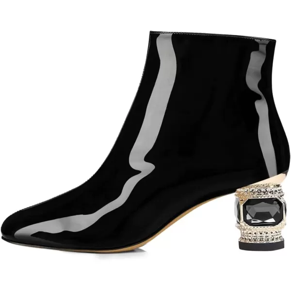 imageFSJ Women Round Toe Crystal Chunky Block Low Heel Ankle Boots Fashion Side Zipper Casual Prom Walking Shoes Size 416 USBlack Patent Leather