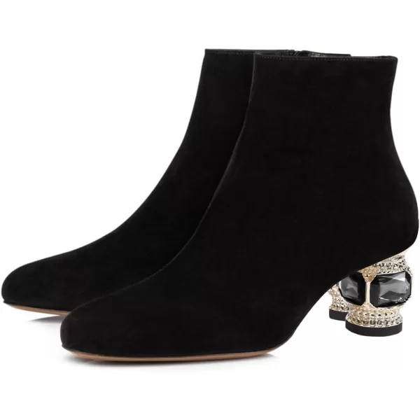 imageFSJ Women Round Toe Crystal Chunky Block Low Heel Ankle Boots Fashion Side Zipper Casual Prom Walking Shoes Size 416 USBlack Suede