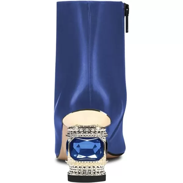 imageFSJ Women Round Toe Crystal Chunky Block Low Heel Ankle Boots Fashion Side Zipper Casual Prom Walking Shoes Size 416 USBlue