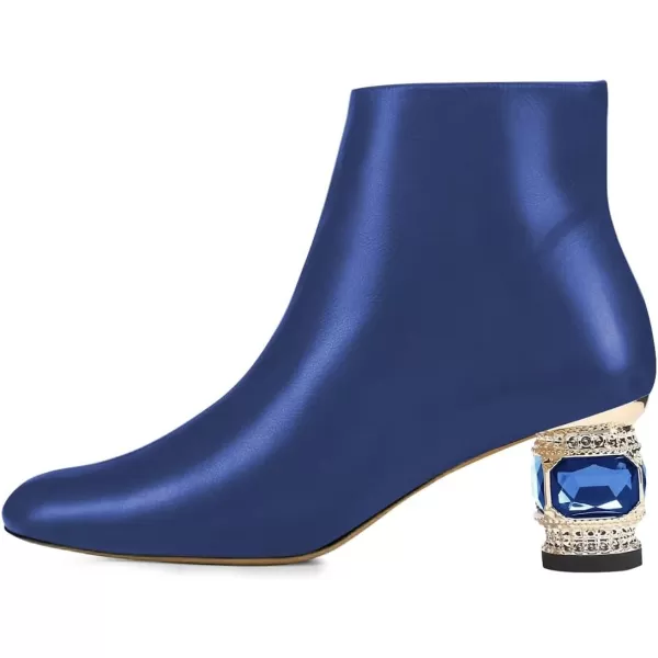 imageFSJ Women Round Toe Crystal Chunky Block Low Heel Ankle Boots Fashion Side Zipper Casual Prom Walking Shoes Size 416 USBlue