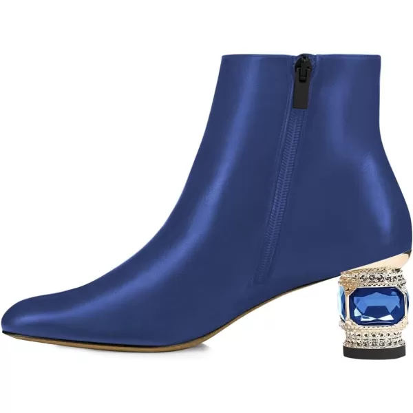imageFSJ Women Round Toe Crystal Chunky Block Low Heel Ankle Boots Fashion Side Zipper Casual Prom Walking Shoes Size 416 USBlue