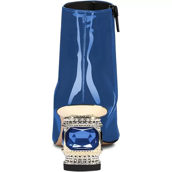 imageFSJ Women Round Toe Crystal Chunky Block Low Heel Ankle Boots Fashion Side Zipper Casual Prom Walking Shoes Size 416 USBlue Patent Leather