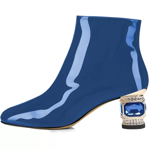 imageFSJ Women Round Toe Crystal Chunky Block Low Heel Ankle Boots Fashion Side Zipper Casual Prom Walking Shoes Size 416 USBlue Patent Leather
