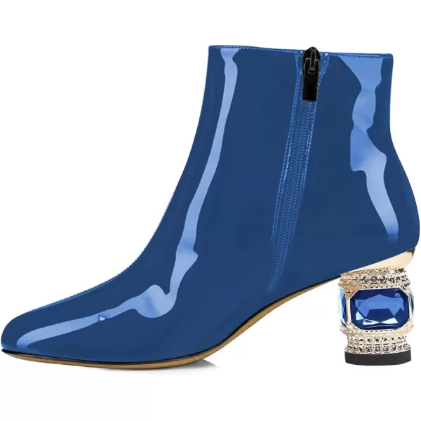 imageFSJ Women Round Toe Crystal Chunky Block Low Heel Ankle Boots Fashion Side Zipper Casual Prom Walking Shoes Size 416 USBlue Patent Leather