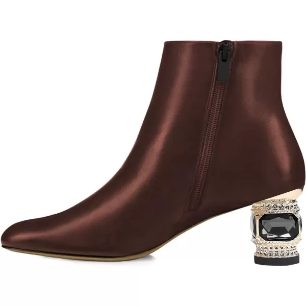 imageFSJ Women Round Toe Crystal Chunky Block Low Heel Ankle Boots Fashion Side Zipper Casual Prom Walking Shoes Size 416 USBrown