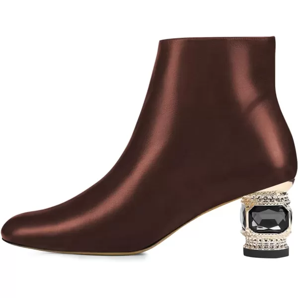 imageFSJ Women Round Toe Crystal Chunky Block Low Heel Ankle Boots Fashion Side Zipper Casual Prom Walking Shoes Size 416 USBrown