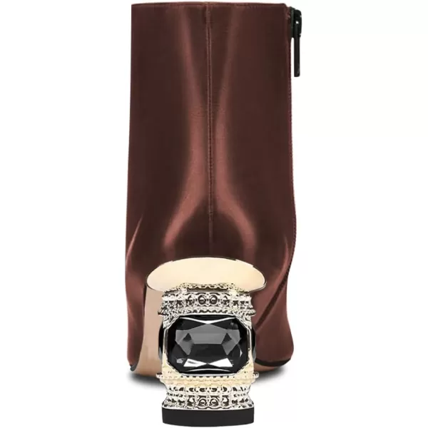 imageFSJ Women Round Toe Crystal Chunky Block Low Heel Ankle Boots Fashion Side Zipper Casual Prom Walking Shoes Size 416 USBrown