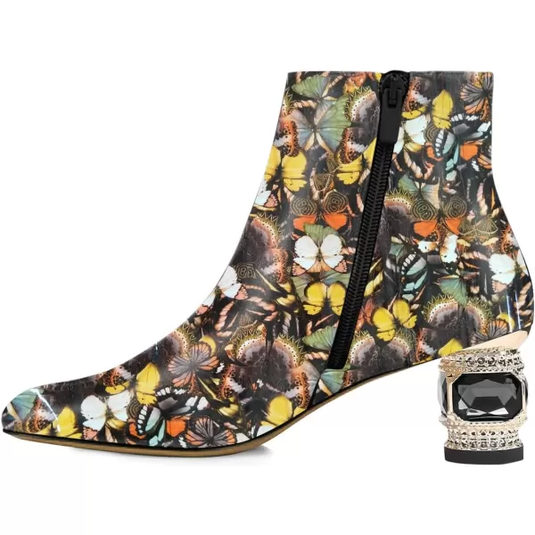 imageFSJ Women Round Toe Crystal Chunky Block Low Heel Ankle Boots Fashion Side Zipper Casual Prom Walking Shoes Size 416 USButterfly