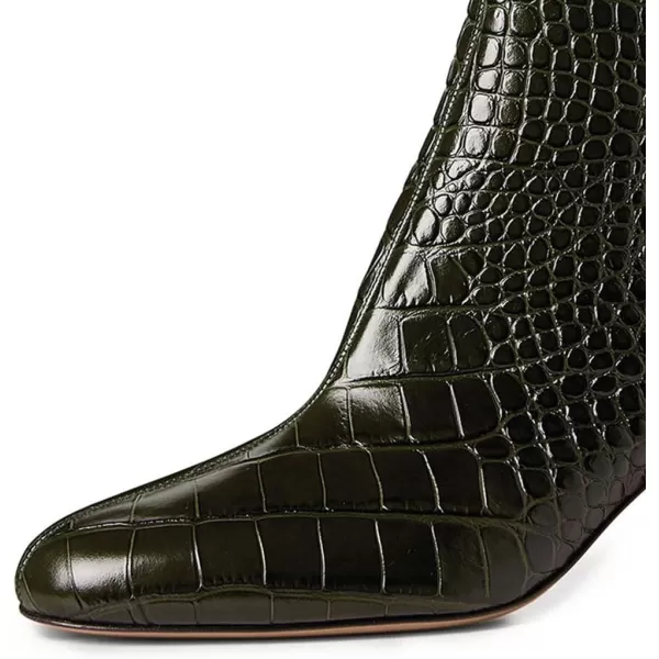 imageFSJ Women Round Toe Crystal Chunky Block Low Heel Ankle Boots Fashion Side Zipper Casual Prom Walking Shoes Size 416 USDark Green Crocodile Print
